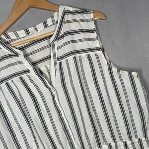 Gap Mini Dress Coastal Pockets Drawstring Black White Cotton Linen Blend Sz XXL